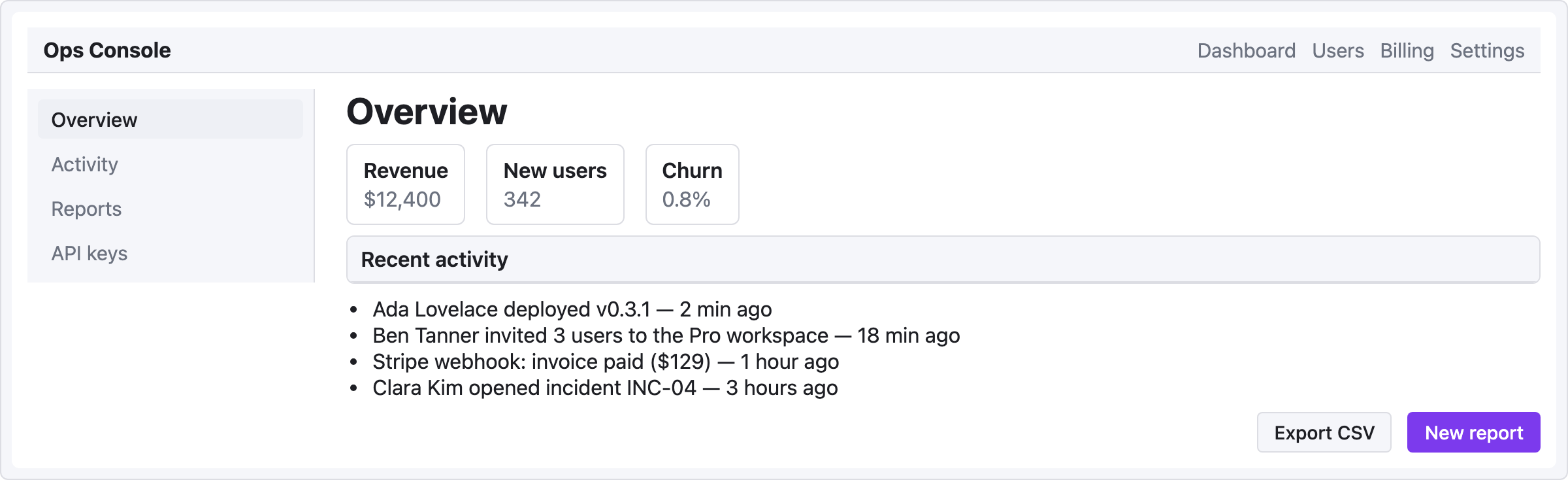 Dashboard — flex layout